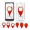 GPS Navigator Red Pointers, Vector Markers Set