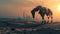 GPT Robotic horse strides through desert toward cityscape
