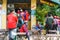 Grab and Now drivers queue to order food on Pham Ngoc Thach street. Online transportation service