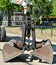 Grabber excavator stands at the railway construction