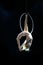 Graceful aerial acrobat doing her performance with a hoop isolated on black