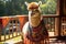 Graceful Alpaca Basking in Sunlight on Rustic Deck