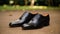 Graceful Balance: Black Leather Shoe In English Countryside Style