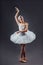 Graceful ballet dancer or classic ballerina dancing  on grey studio background. The dance, grace, artist, contemporary,