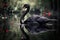 Graceful Black Swan Calm Water, Serenity Generative AI