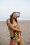 Graceful brazilian woman in fashion bikini at the beach