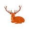 Graceful brown deer with antlers lying, wild animal cartoon vector Illustration