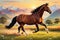 Graceful Canter: Horse Engaging in a Trot Across a Serene Meadow - Ideal for Wall Decoration in Oil Painting