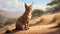 Graceful caracal navigating the desert landscape with focused gaze and tufted ears