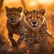 Graceful Cheetahs in Golden Savanna at Sunset