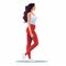 Graceful Curves: A Colorful Cartoon Style Portrait Of A Girl In Red Pants