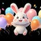 Graceful Cute Rabbit in Mid-Air Leap Black Background, HD