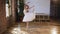 Graceful dance ballerina practicing exercise classical ballet in sport school. Flexibility exercise training. Young