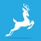 Graceful deer with antlers jumping and grazing. Vector illustration of white fairy deer silhouette in flat style on blu