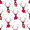 Graceful deer wearing winter scarves seamless vector print