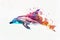 A graceful dolphin merged with the vibrant colors of a coral reef in a double exposure