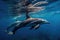 Graceful Dolphins Gliding Through Ocean Depths. Generative AI