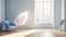 Graceful Drift: Delicate White Feather in Sunlit Scandinavian Room