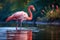 Graceful elegance Pink flamingo swimming on a serene lake