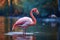 Graceful elegance Pink flamingo swimming on a serene lake