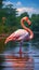 Graceful elegance Pink flamingo swimming on a serene lake