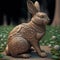 Graceful figure of a rabbit cut out of wood. Rabbit sculpture exquisite detail, photo realistic illustration