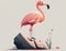 A graceful flamingo balancing atop a rock. Cute creature. AI generation