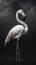 Graceful Flamingo on Dark Background in Black and White.