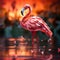 A graceful flamingo, its slender origami figure gracefully poised amidst a lake of folded paper reflections by AI generated