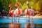 Graceful Flamingos Wading in Caribbean Waters Tropical Wildlife Birds, Ai Generative
