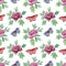 Graceful flowers with leaves and butterflies on a white background. Seamless watercolor pattern. Beautiful peony flowers drawn for