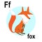 Graceful forest beauty fox, wonderful bright predator, ABC children`s banner. Postcards, a poster with the alphabet.  Game room