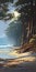 Graceful Forest: A Stunning Beach Painting With Gloom And Five-point Lighting