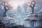 Graceful frost faeries, creating intricate ice sculptures in frozen landscapes - Generative AI