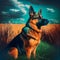 Graceful German Shepherd - Serenity in the Teal Grasslands