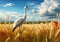 Graceful Giants: A Captivating Display of Cranes in a Field of T