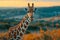 Graceful Giraffe Surveying Serenity. Generative ai.