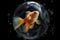 Graceful goldfish forms a bubble symphony in its underwater realm