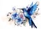 Graceful hummingbird amidst blooming flowers on a white background. Generative Ai
