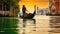 The Graceful Journey of a Venetian Gondolier, Punting through the Emerald Canals of Venice, Italy. Generative AI