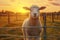 Graceful lamb enjoys the sunset field, fence, and Islamic ambiance