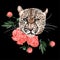 Graceful leopard and coral peony flowers. Savana cat. Elegant poster, t-shirt composition.