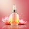 Graceful luxury cosmetic lotus face serum ad template.Face skin oil with lotus extract. Realistic face moisture serum
