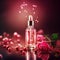 Graceful luxury cosmetic rose face serum ad template.Face skin oil with rose extract. Realistic face moisture serum