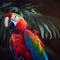 Graceful Majesty: Scarlet Macaw Parrot Perched on Leaves