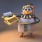 Graceful penguin pharaoh Tutankhamun holding a golden typewriter, 3d illustration