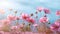 Graceful Pink Blooms: Field of Delicate Pink Flowers Amidst a Softly Blurred Backdrop - Captivating Nature\\\'s Beauty