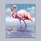 Graceful Pink Flamingo Wading in Water. Generative AI