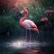 Graceful Pink Flamingo Wading in Water. Generative AI