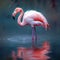 Graceful Pink Flamingo Wading in Water. Generative AI